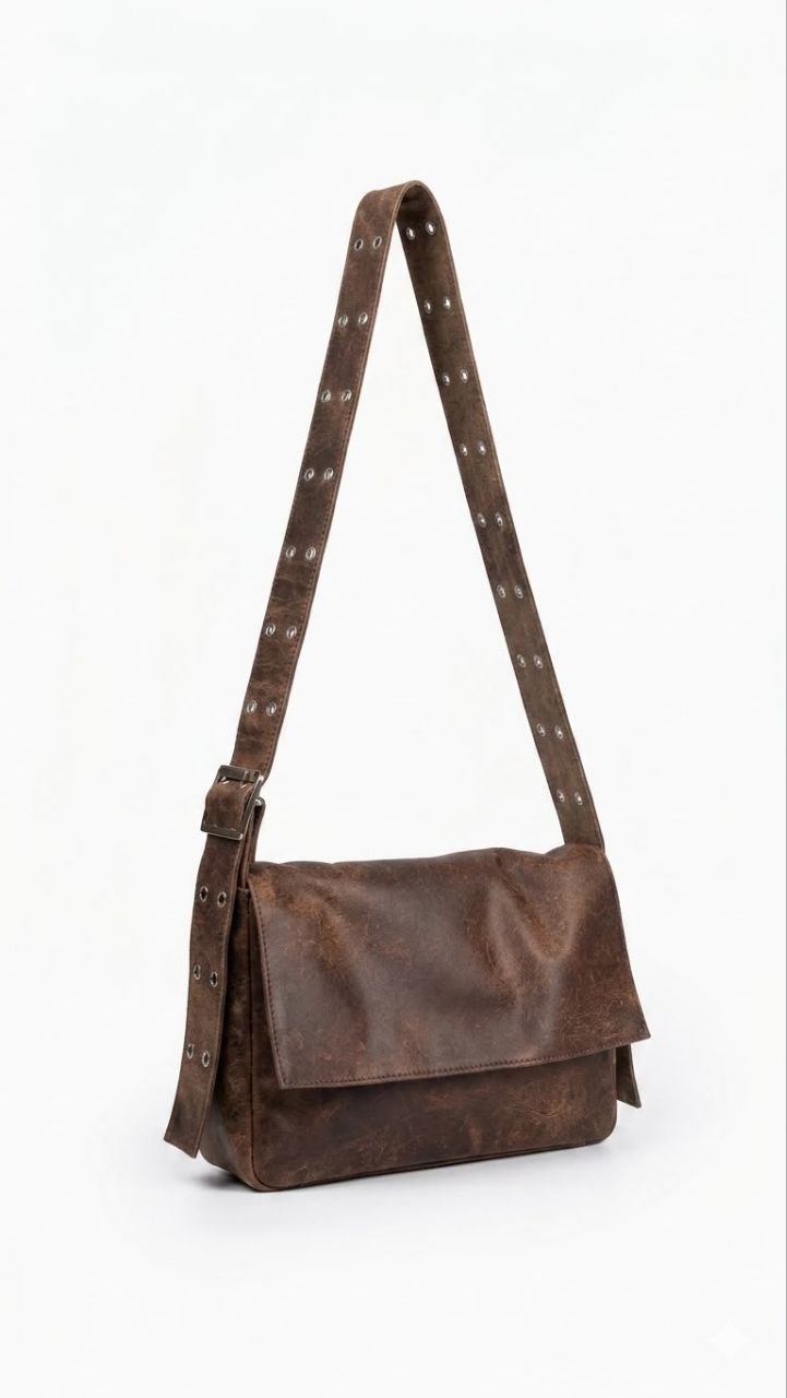 Lucky Bag in brown antique sheep leather by Amanda Leather Fashion